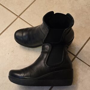 Clarks Black Leather Wedge Ankle Boots